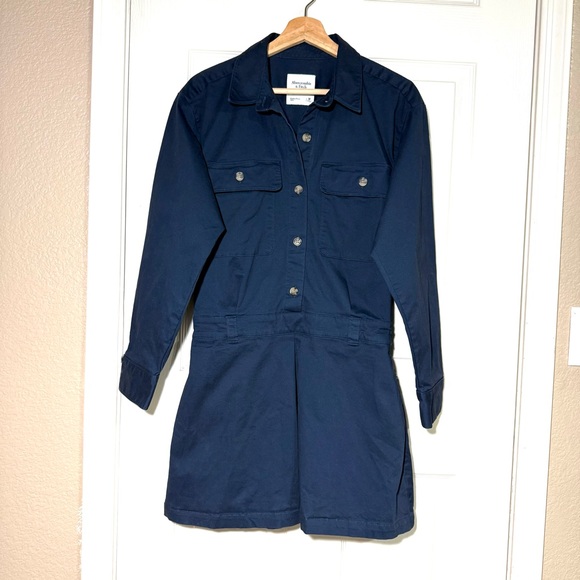 Abercrombie & Fitch Utility Mini Dress Skorts Navy Size M Long Sleeve Stretchy - Picture 2 of 15